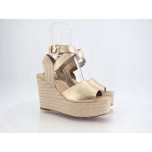 Sam Edelman Womens Vada Espadrille Sandals Ankle Strap Gold Leather Platform 9.5